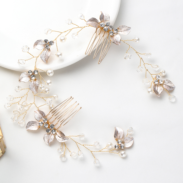 Anglacesmade Braut Stirnband Mit Kristall-Strass – Roségold, Mit Marquise-Steinen & Haarnadeln (für Hochzeit & Festliche Anlässe)