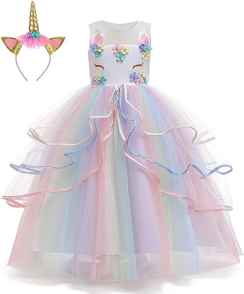 Einhornkleid Einhorn Kostüm Pastellkleid Ballkleid für Mädchen Kostümkleid  für Mädchen Weihnachtsgeschenk Geburtstagsgeschenk