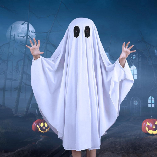 Gespensterkostüm Halloween für Kinder und Erwachsene - weiss