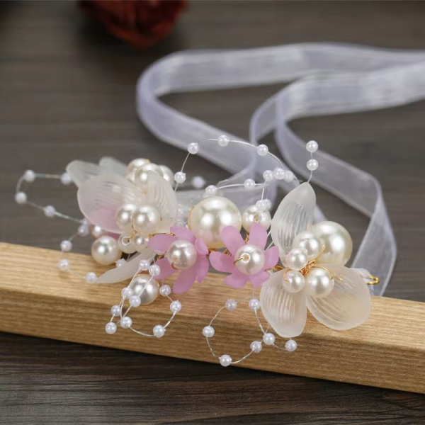 Qiansail Braut-Blumen-Haarband – Kristall & Perlen Kopfschmuck Für Hochzeit, Party (weiß)