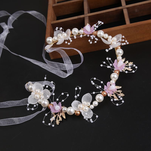 Qiansail Braut-Blumen-Haarband – Kristall & Perlen Kopfschmuck Für Hochzeit, Party (weiß)