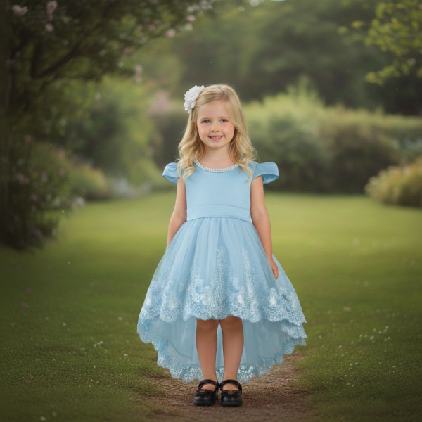 6 Farben: Festliches Mädchenkleid, halblang, mit kleiner Schleppe, bauschig, mit vielen tollen Details!