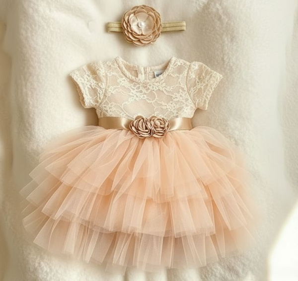 Kleidchen Set für neugeborene Baby-Mädchen, Champagner