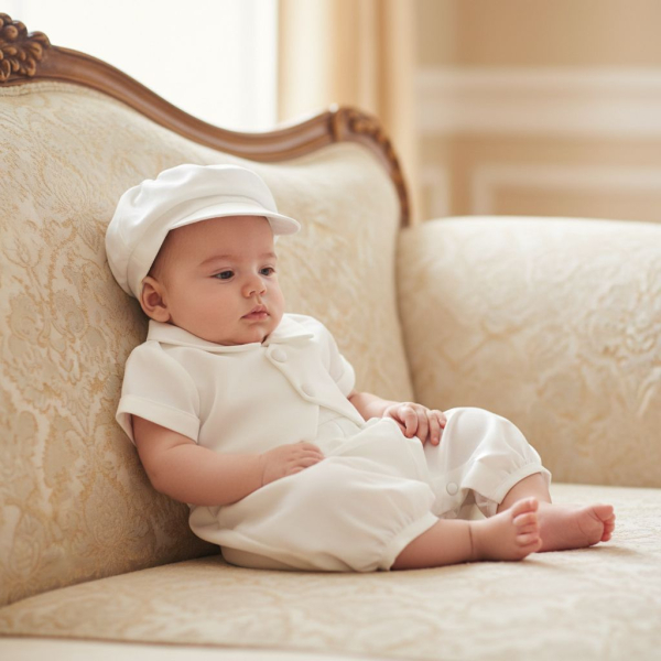 Taufanzug - eleganter Einteiler in schönem, hellem Softweiss