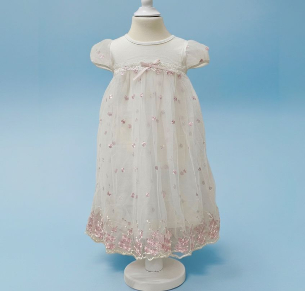 Pinkvanille-Eigendesign: Traumhaftes, langes, besticktes Kleidchen für kleine Mädchen, perfekt auch für die Taufe, weiss