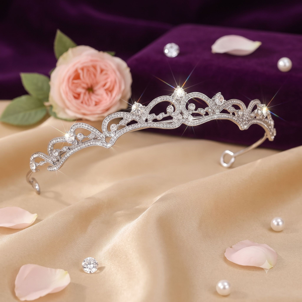 Tiara mit schönen Ornamenten - elegante Krone für Mädchen mit Strasssteinchen
