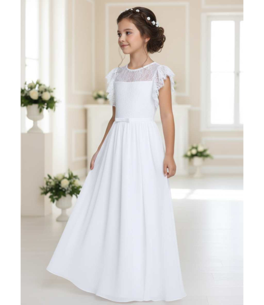 Zum verlieben: Langes Festkleid mit besonders schönen, feinen Ärmeln - weiss und elfenbein